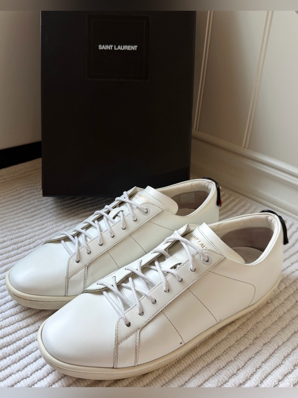 Saint Laurent Court Classic Lips Sneakers White Leather Red Blue EU 39 w/ Box